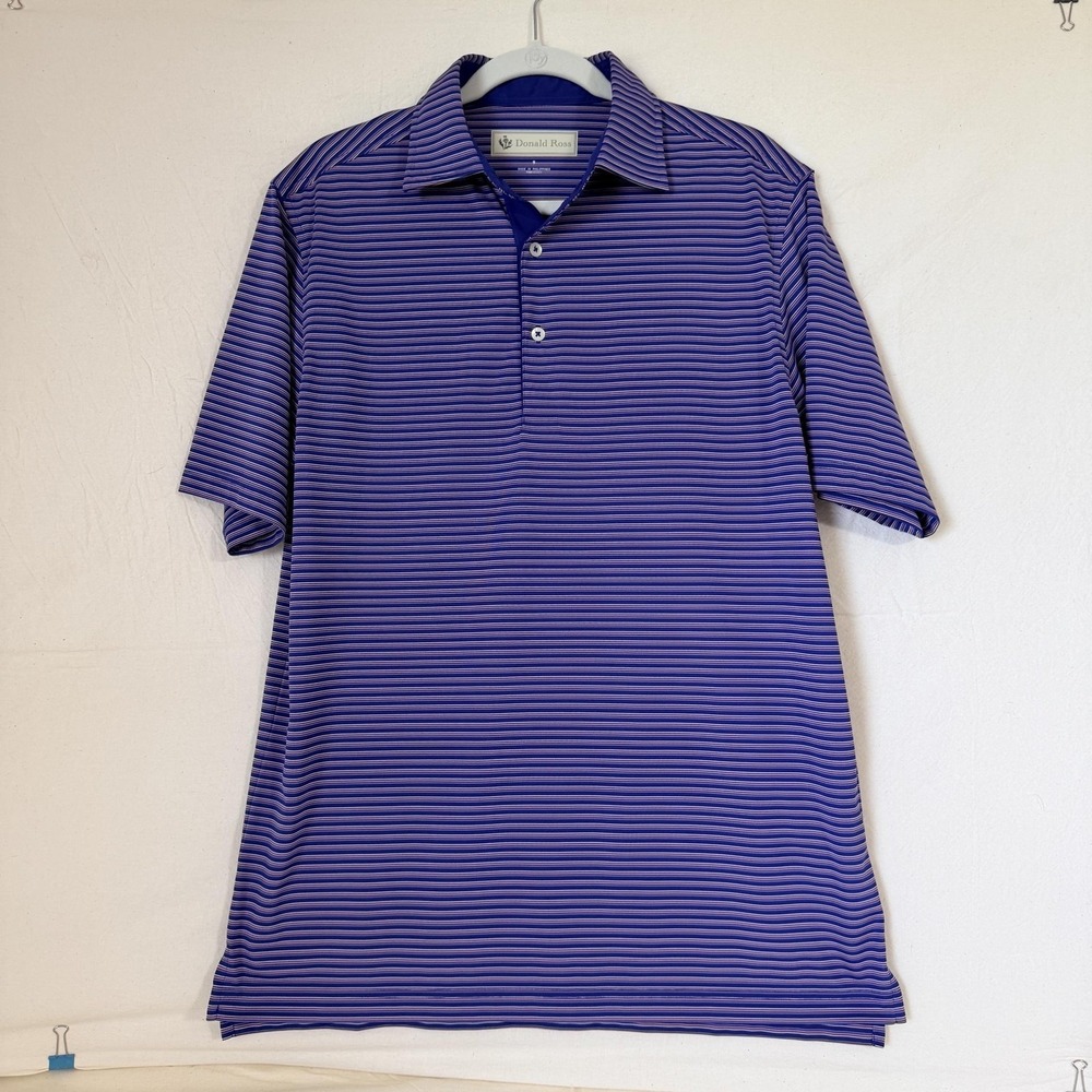 Donald Ross Golf Polo Shirt Mens Small Blue Micro Striped Naples Vineyards Logo